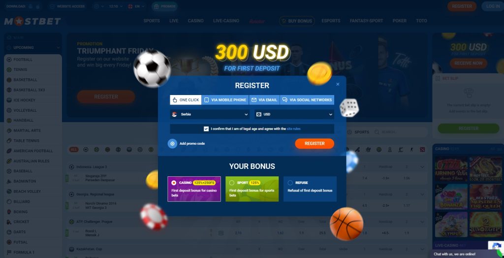 tipos de registro Mostbet